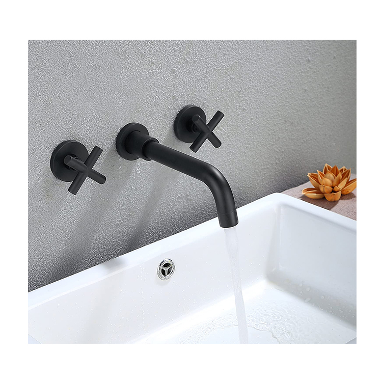 Basin Tap Faucet Wall Mounted Basin Faucet Sink Two Levers Wash Basin (2)