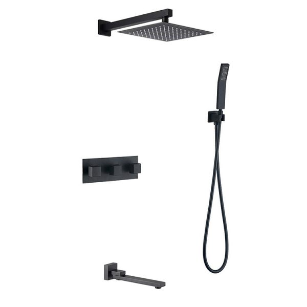Black Gold Tub Shower Faucet Set 10 Inch Stainless Steel Super Thin Top Spray (1)