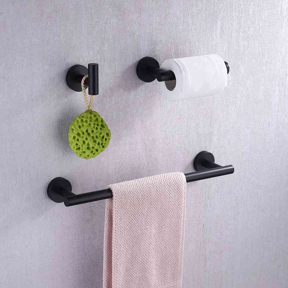 Black Towel Rod Bathroom Hardware Set 4 Piece No Drill Stainless Steel (9)