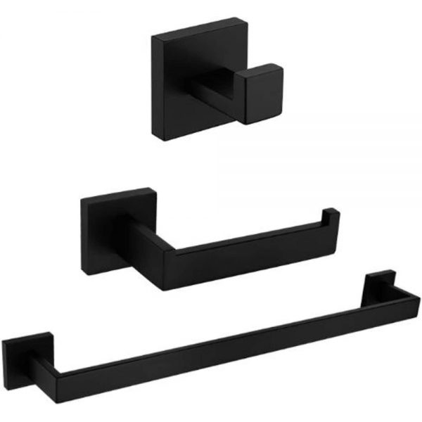 Black Towel Shelf 5 Pieces Bathroom Hardware Set Thicken Stainless Steel (6)