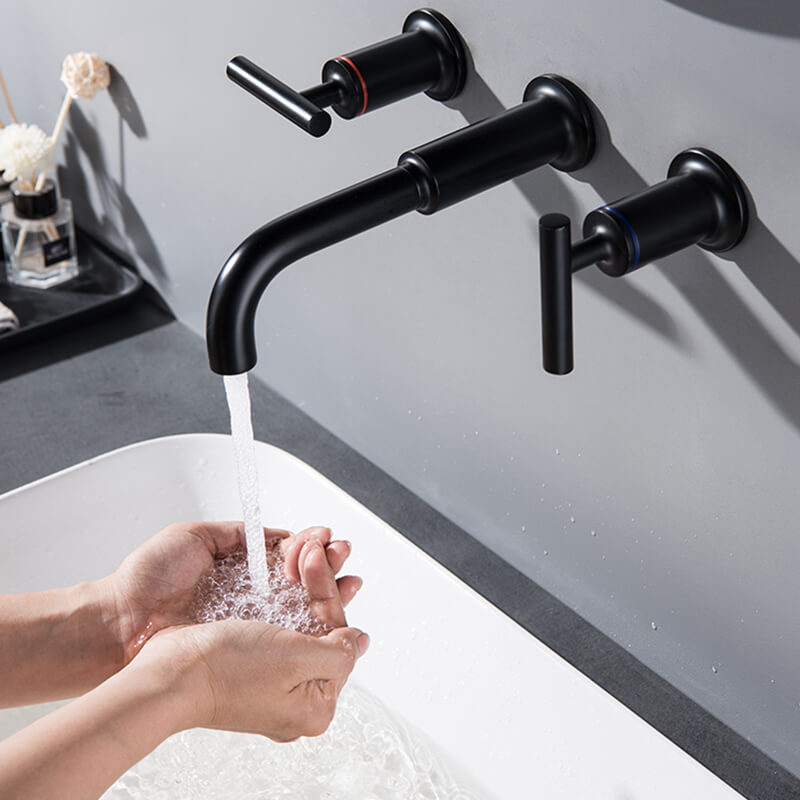 Single Basin Double Faucet Bathroom Sink Wall Concealed Faucet Sink Two Levers Wash Basin (2)