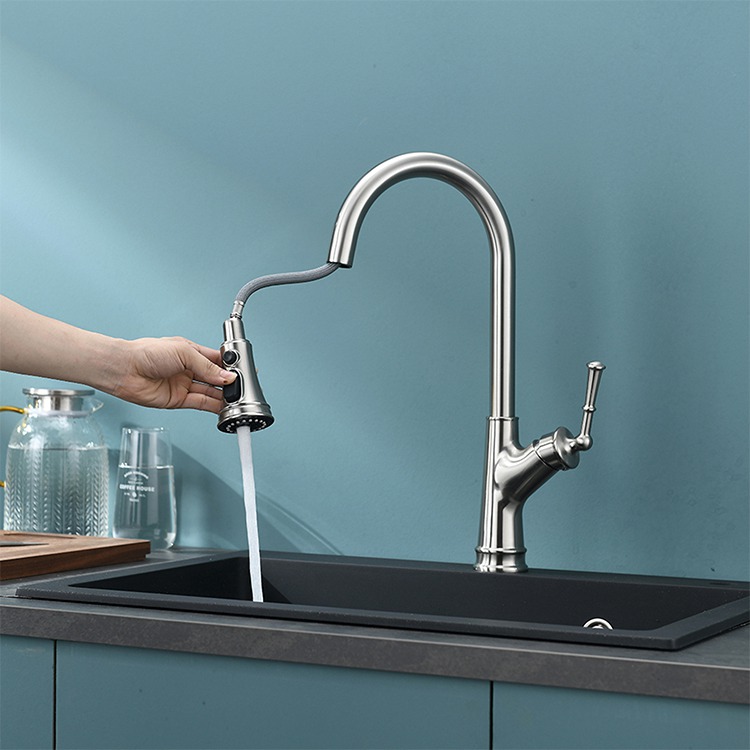 Single Handle Pull Down Kitchen Faucet 304 Stainless Steel Pull Out (1)