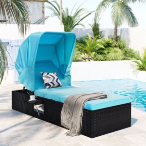 Canopy Chaise Lounge With Cushions And Cup Table Rattan Canopy Couch Uv Proof (21)