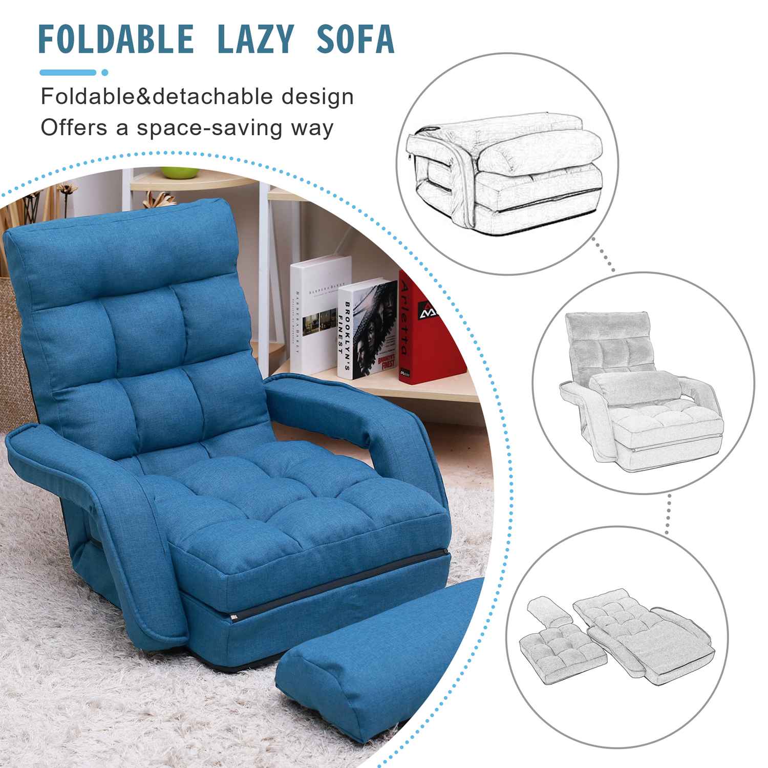 Lazy Sofa Floor Chair 5 Position Adjustable Lazy Floor Sofa Chair For Bedroom And Living Room (3)