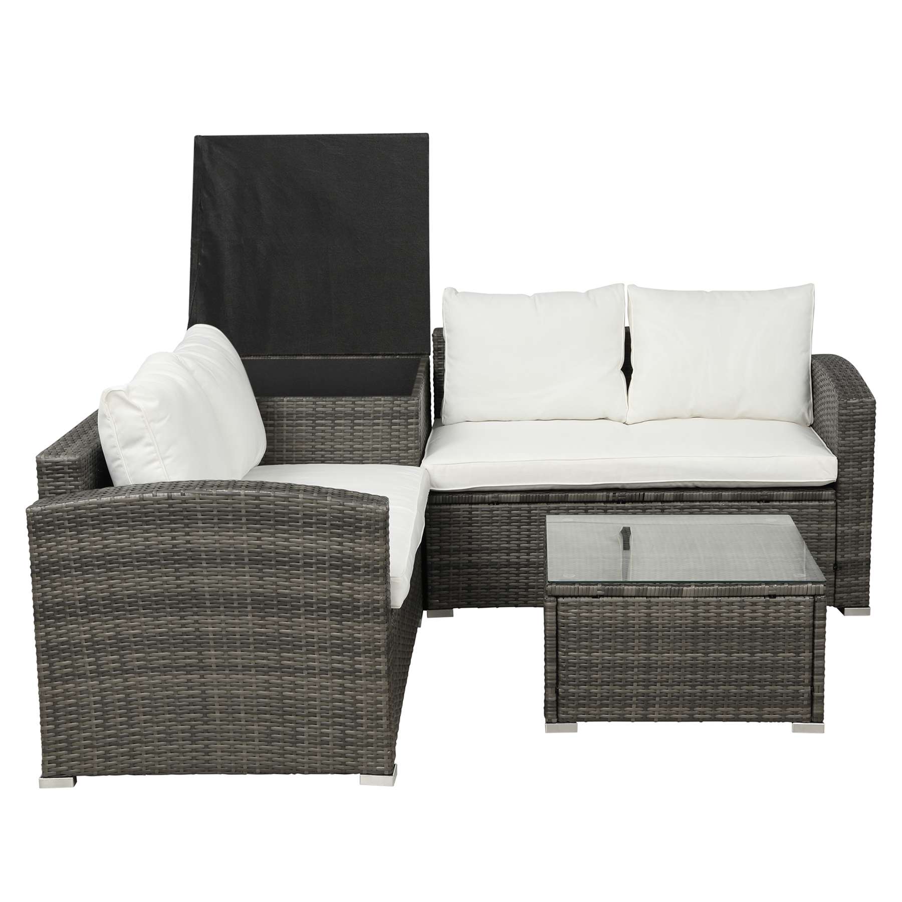 Pe Wicker Rattan Sofa Set With 4 Piece Outdoor Cushion Garden Patio Furniture Set (10)