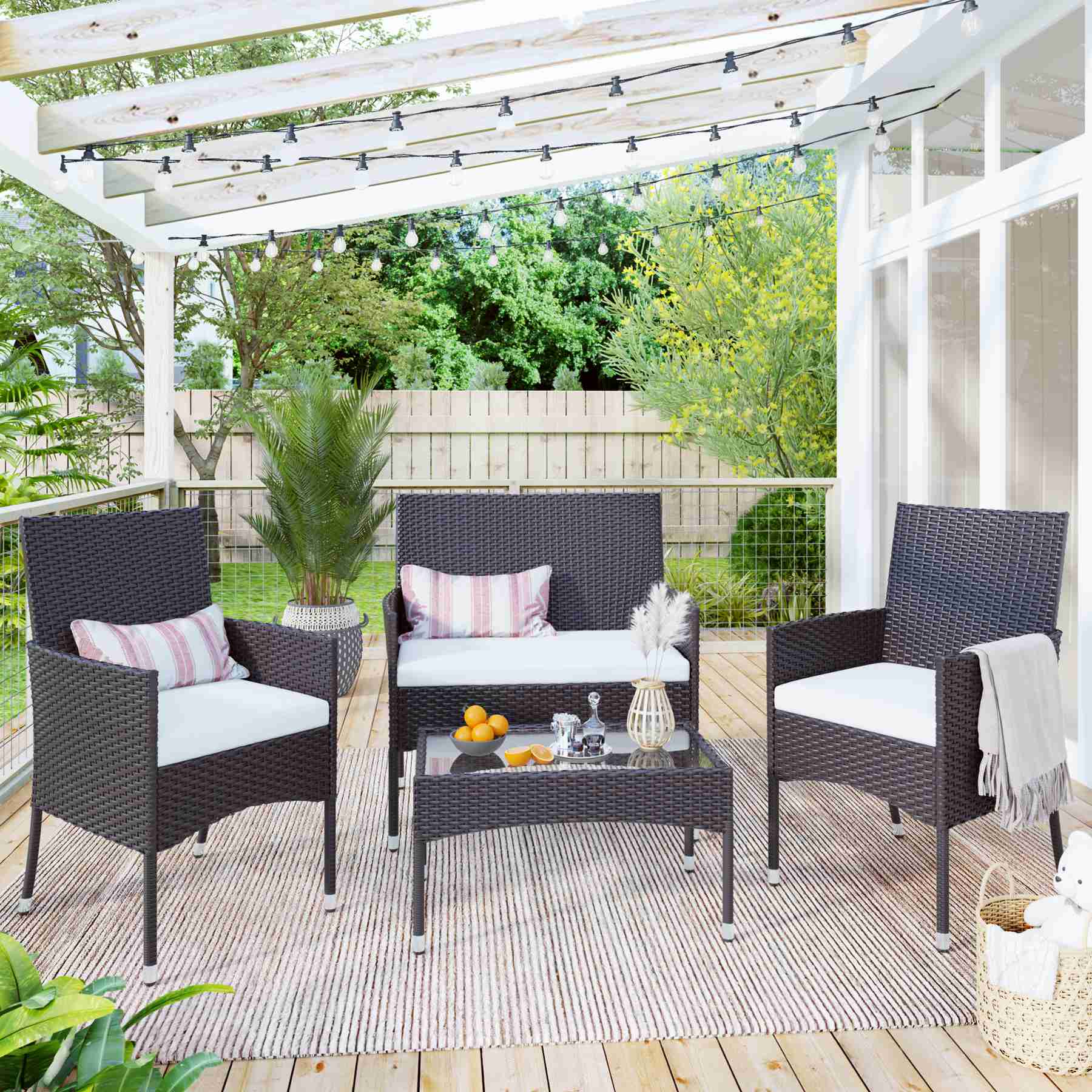 Rattan Patio Furniture Set With Removable Cushioned Seat Wicker Sofa Set For Outdoor And Indoor (1)