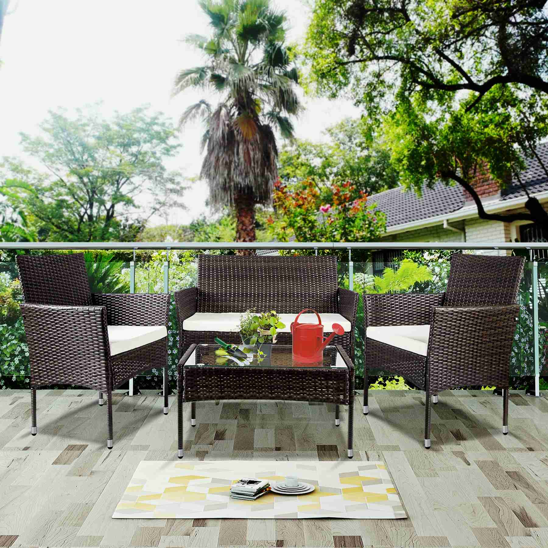 Rattan Patio Furniture Set With Removable Cushioned Seat Wicker Sofa Set For Outdoor And Indoor (3)