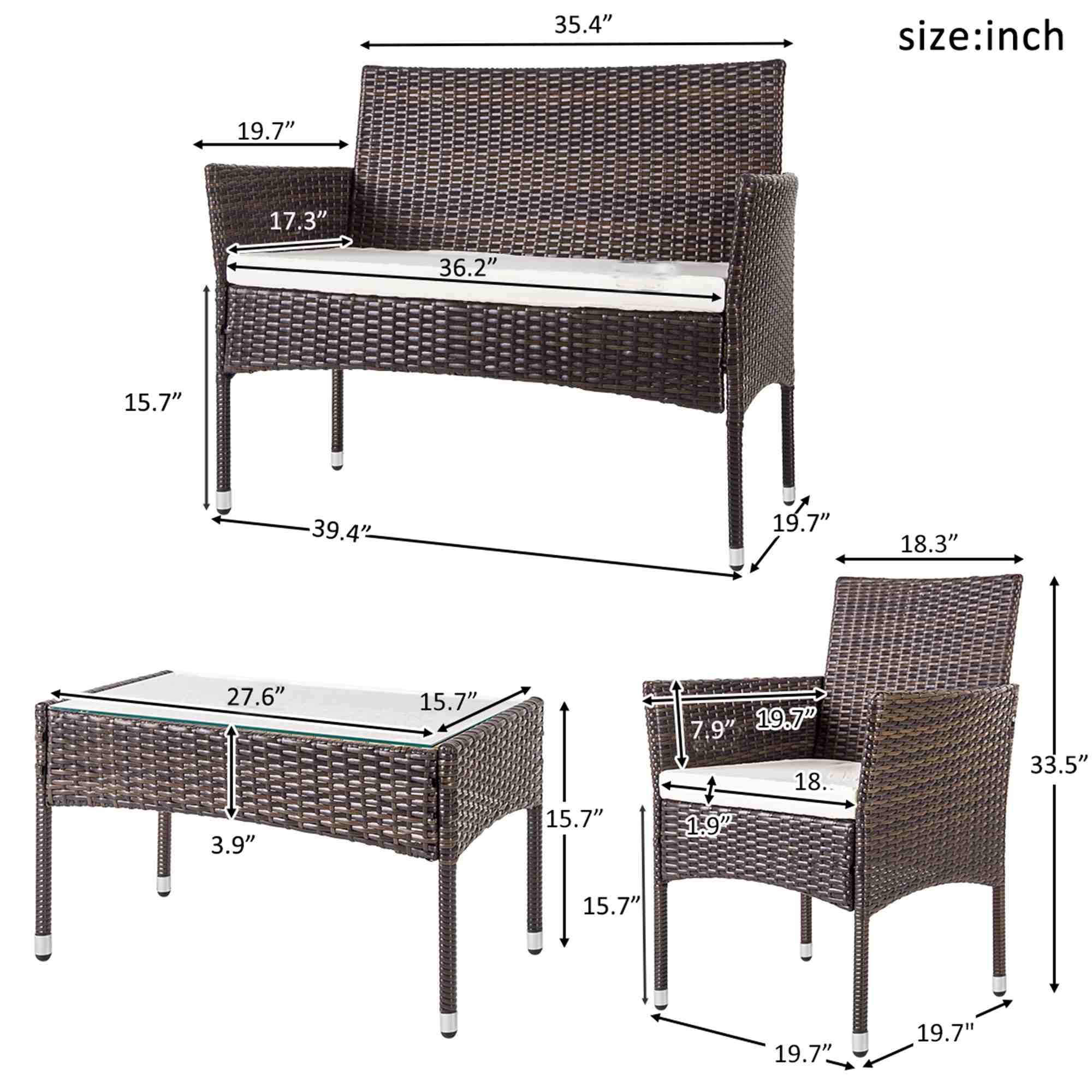Rattan Patio Furniture Set With Removable Cushioned Seat Wicker Sofa Set For Outdoor And Indoor (4)