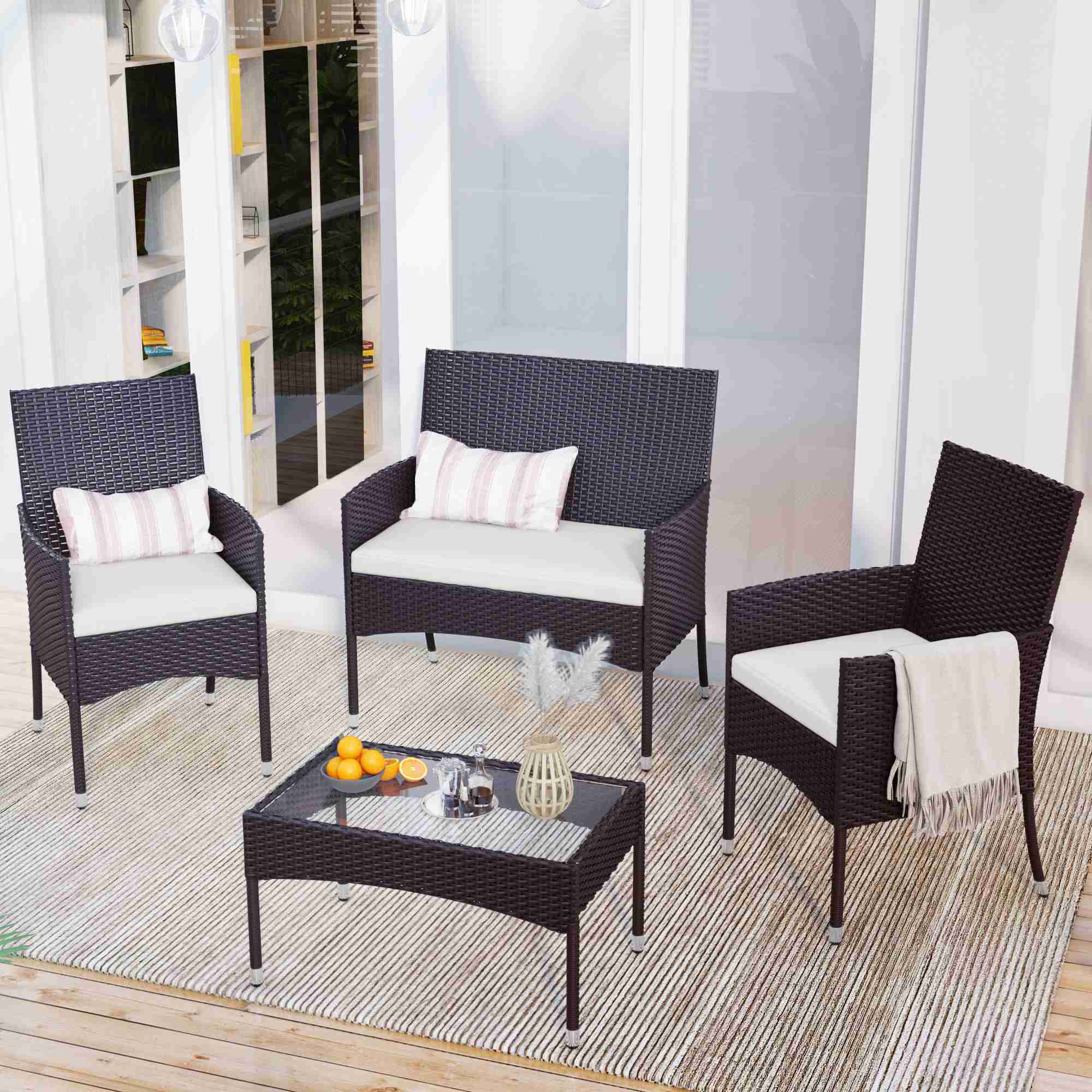 Rattan Patio Furniture Set With Removable Cushioned Seat Wicker Sofa Set For Outdoor And Indoor (5)