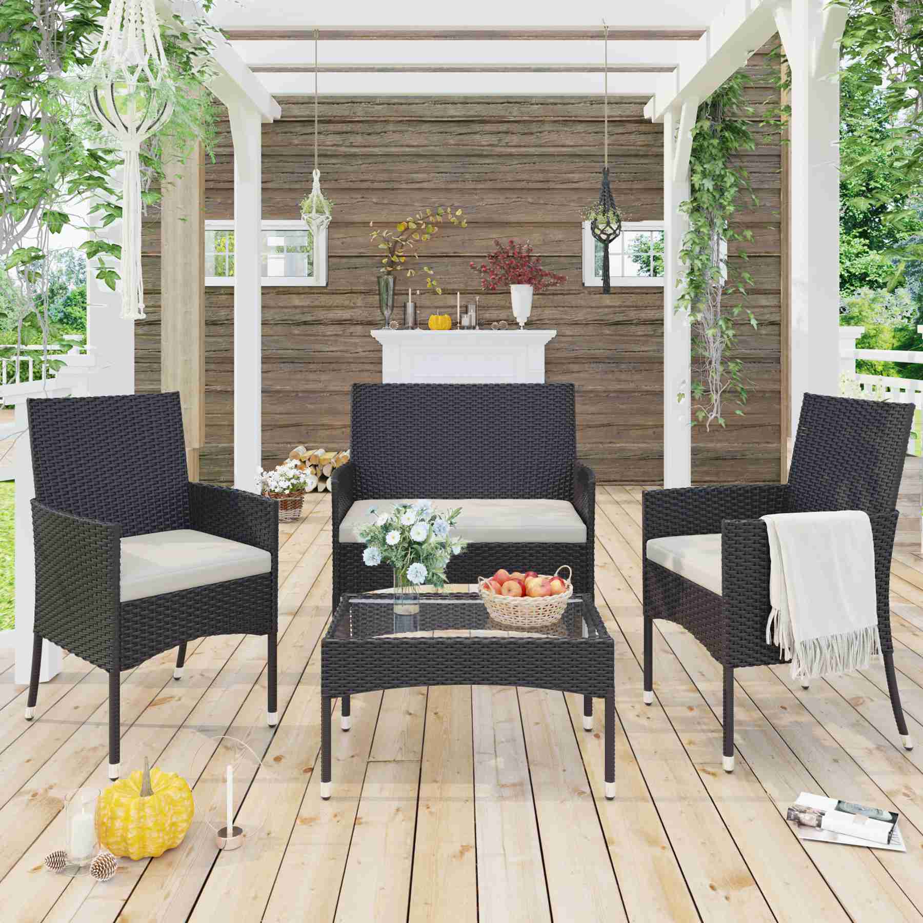 Rattan Patio Furniture Set With Removable Cushioned Seat Wicker Sofa Set For Outdoor And Indoor (7)