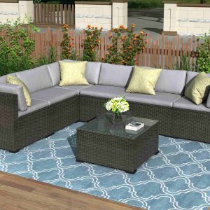 Rattan Sofa Set Assembly With Cushion 7 Pieces Sectional Set With Sunbrella Options (1)