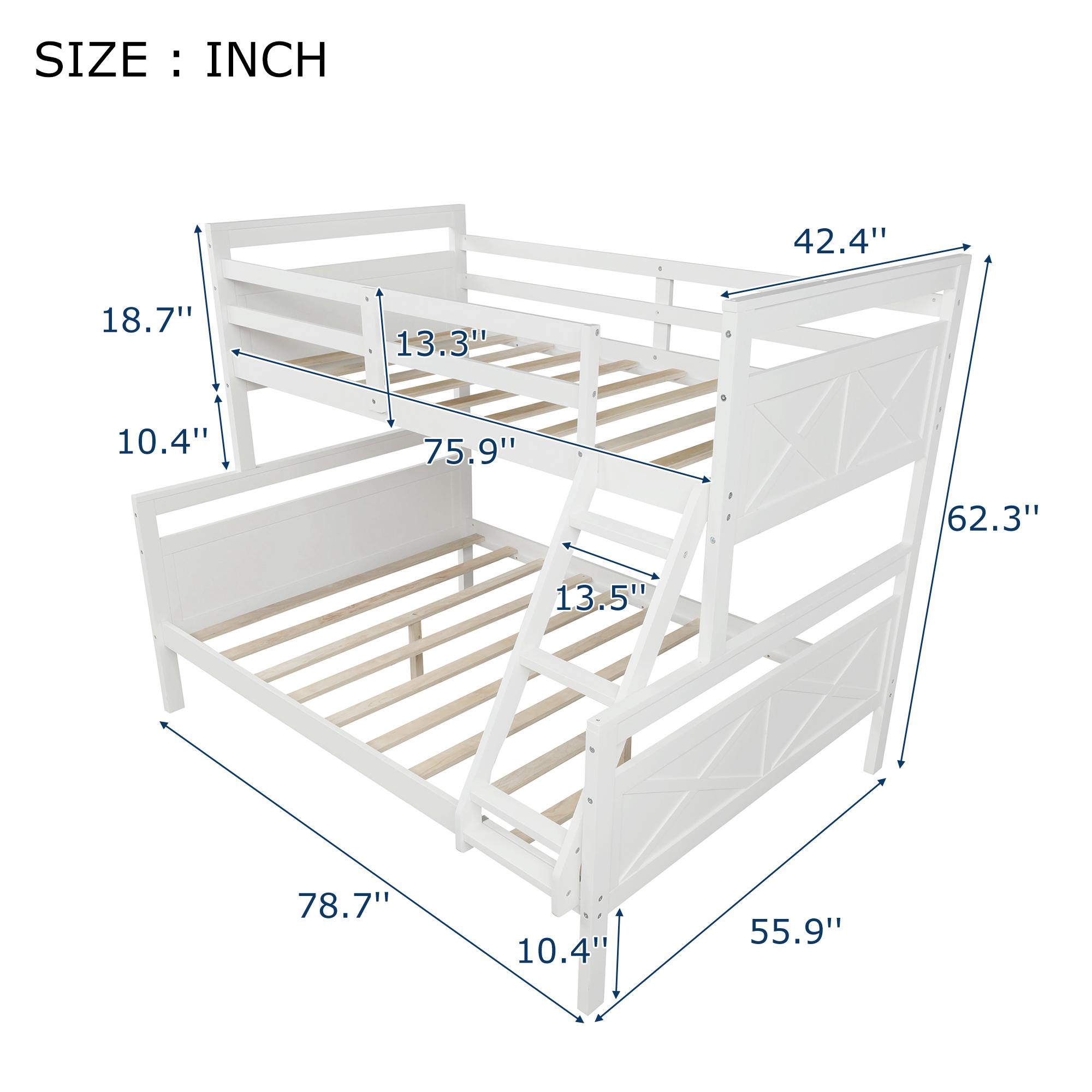 Twin Over Full Bunk Bed With Ladder And Safety Guardrail Full Bunk Beds For Kids (2)