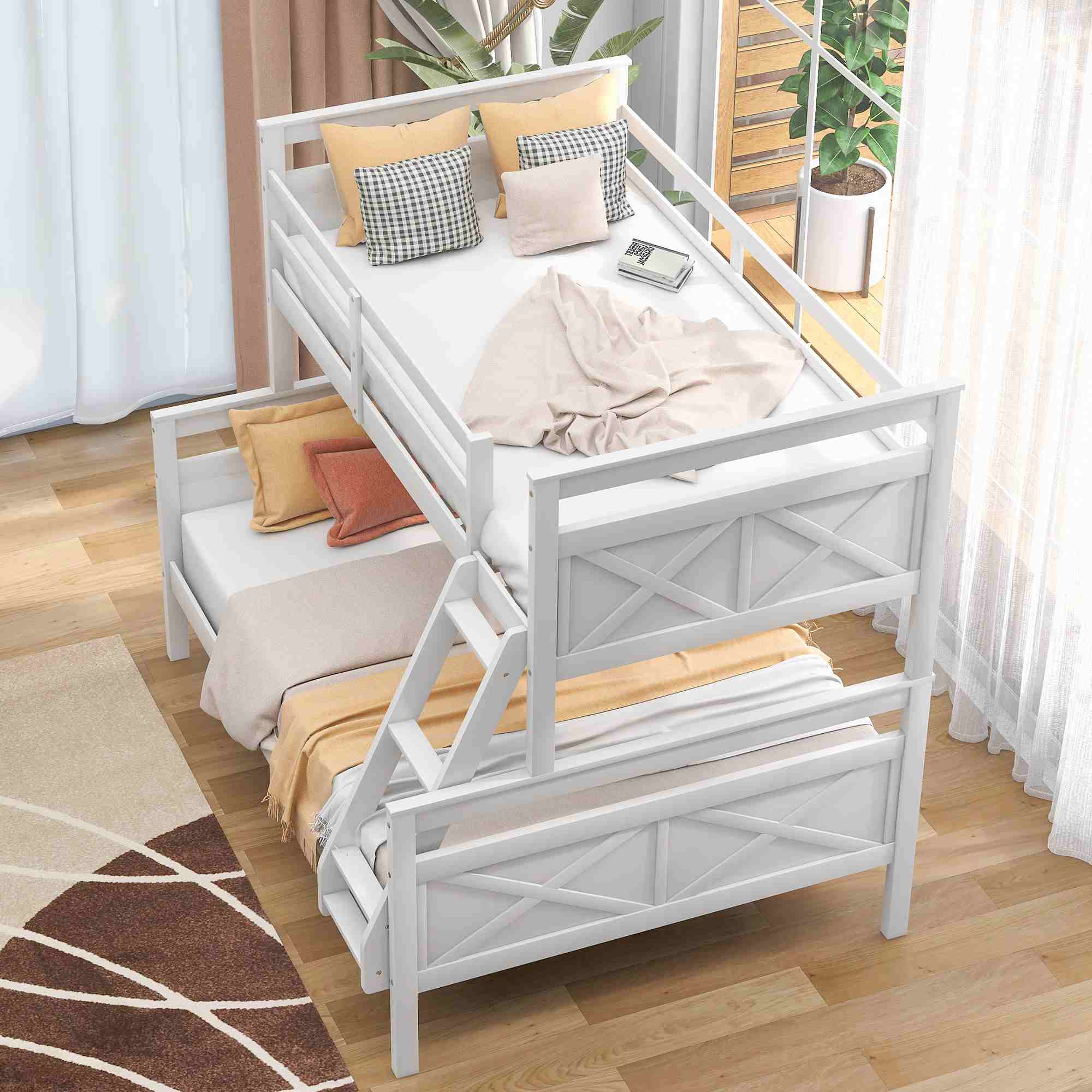Twin Over Full Bunk Bed With Ladder And Safety Guardrail Full Bunk Beds For Kids (4)