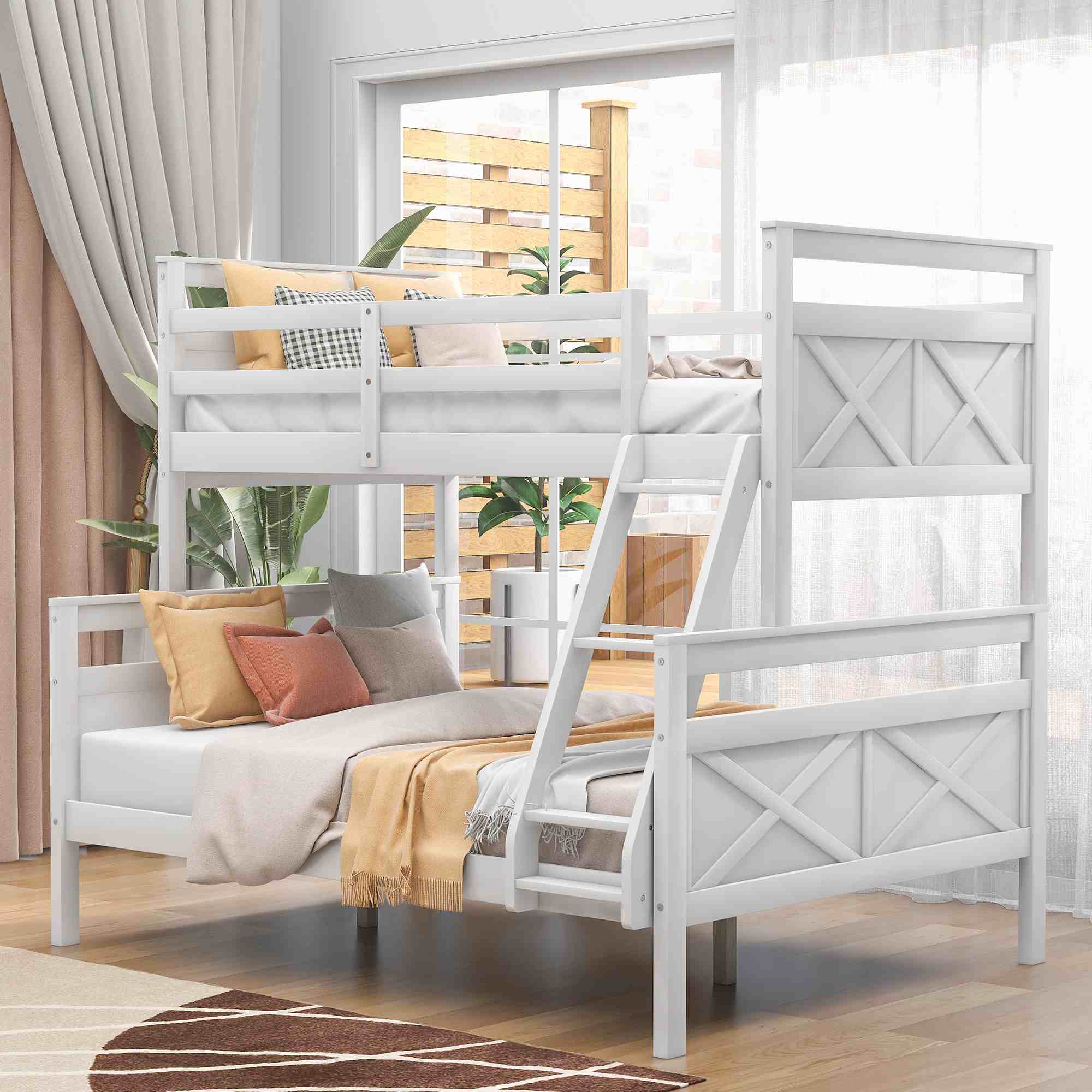 Twin Over Full Bunk Bed With Ladder And Safety Guardrail Full Bunk Beds For Kids (5)