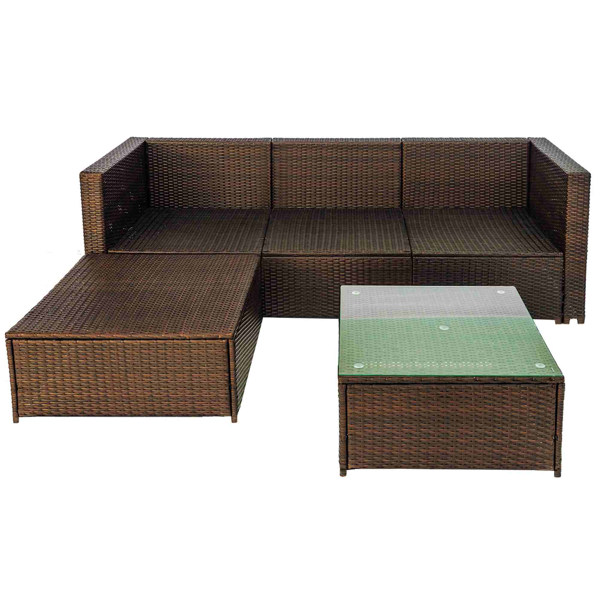 Wicker Outdoor Sofa With Armchairs Garden Patio Sofa Set 5 Pieces Blue Cushion (6)
