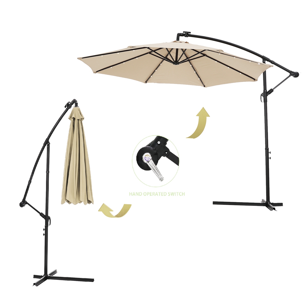 10ft Patio Outdoor Umbrella With Lights Hanging Cantilever Umbrella (1)