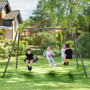3 In 1 Metal Swing Set For Backyard Heavy Duty A Frame (2)