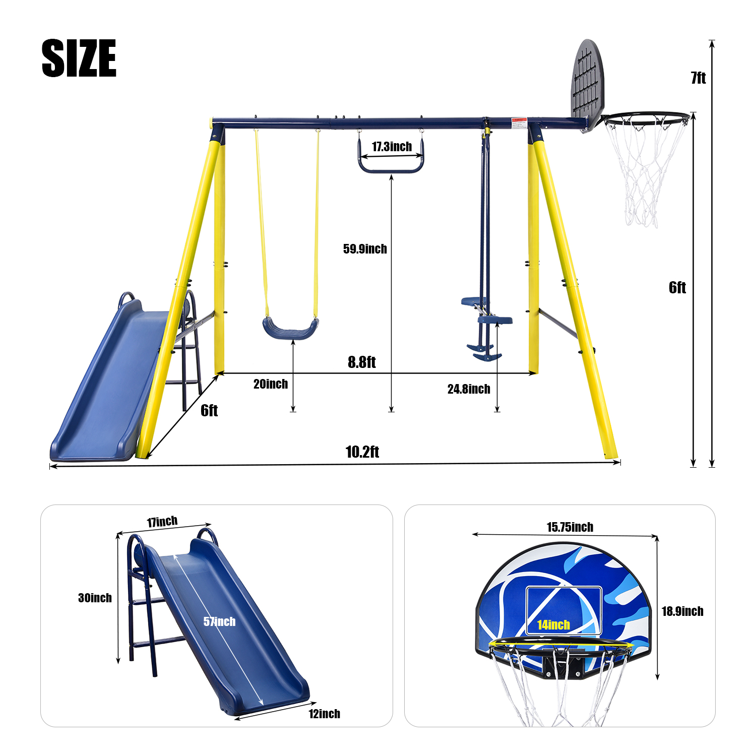 5 In 1 Outdoor Tolddler Swing Set With Silde Playset For Backyard Playground (14)