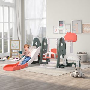 6 In 1 Toddler Slide And Swing Set With Basketball Hoop And Golf (9)