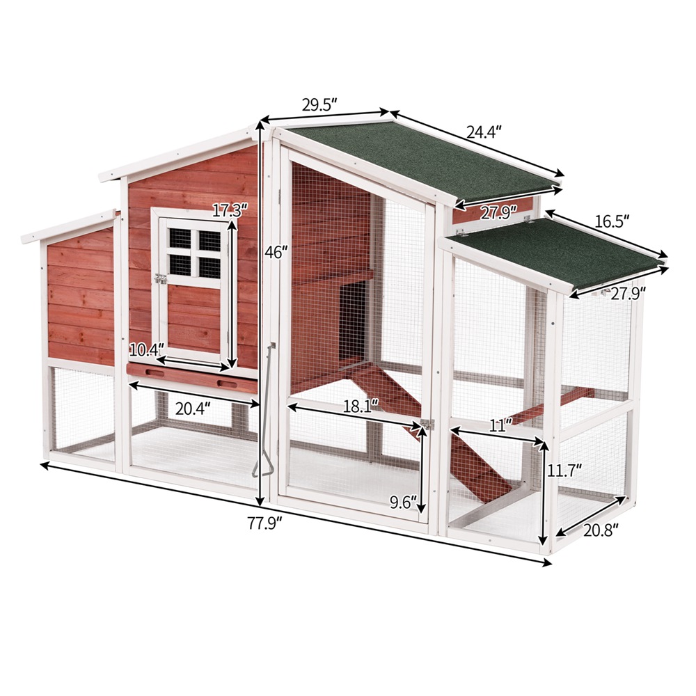 77.9” Chicken Coop Rabbit House Small Animal Cage With Ramp And Tray (23)