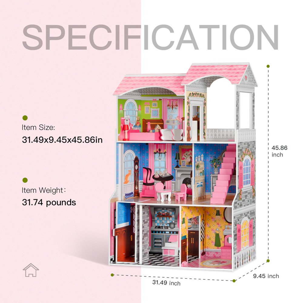 Birthday Gift Classic Wooden Dollhouse Pretend Play Toys For Girls (5)
