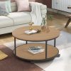 Coffee Table Round Wood With Caster Wheels And Wood Textured Surface (3)