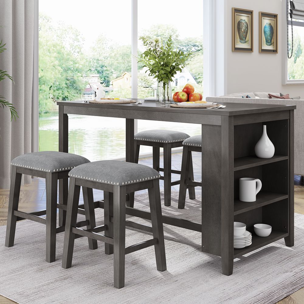 Counter Height Kitchen Table Set With 4 Stool Gray (14)