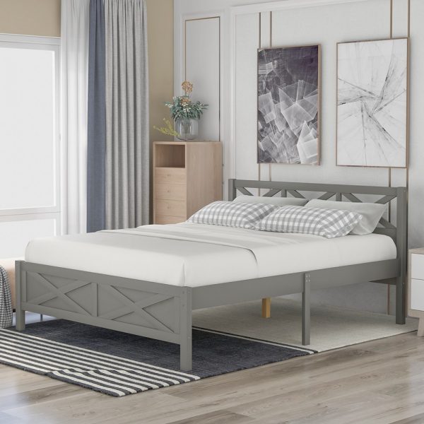 Full Size Wooden Platform Bed With Extra Support Legs X Shaped Frame (1)