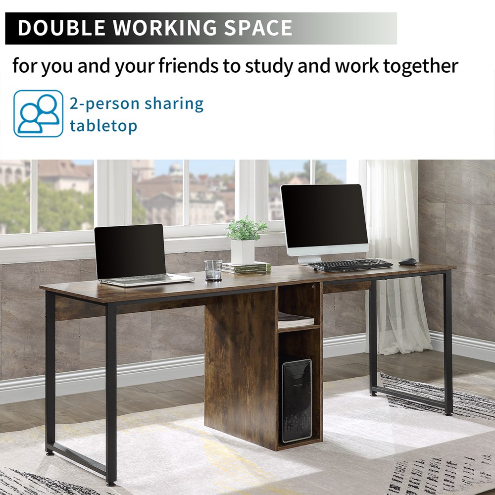 Home Office 2 Person Desk Large Double Computer Desk With Storage (4)