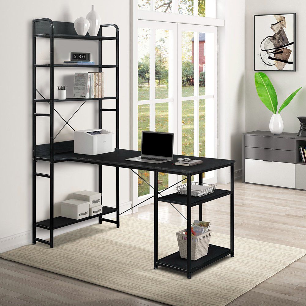 Home Office Computer Desk With Open Bookshelf And Plenty Storage Space (4)