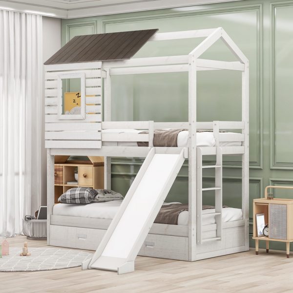 House Shaped Bed Frame Wood Bunk Bed With Storage For Kids (17)