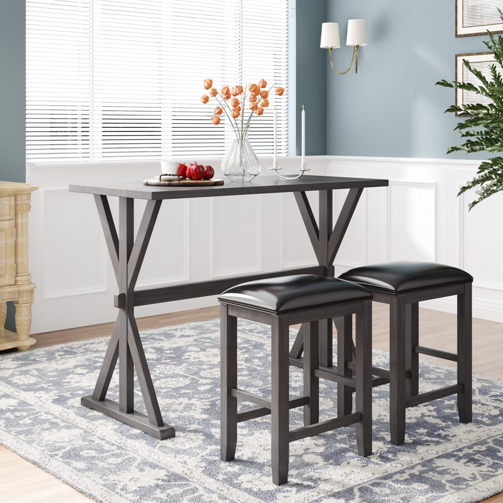 Kitchen Table Sets With 2 Stools Gray Finish For Small Places (4)