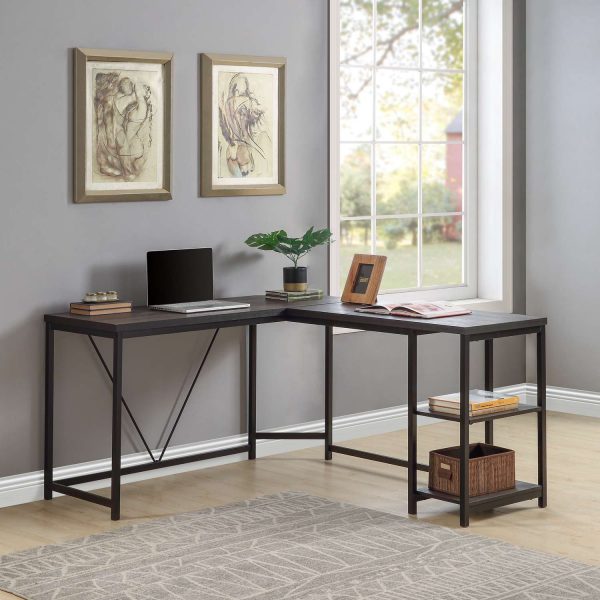 L Shaped Computer Desk With Storage Shelves Home Office Desk Walnut (24)