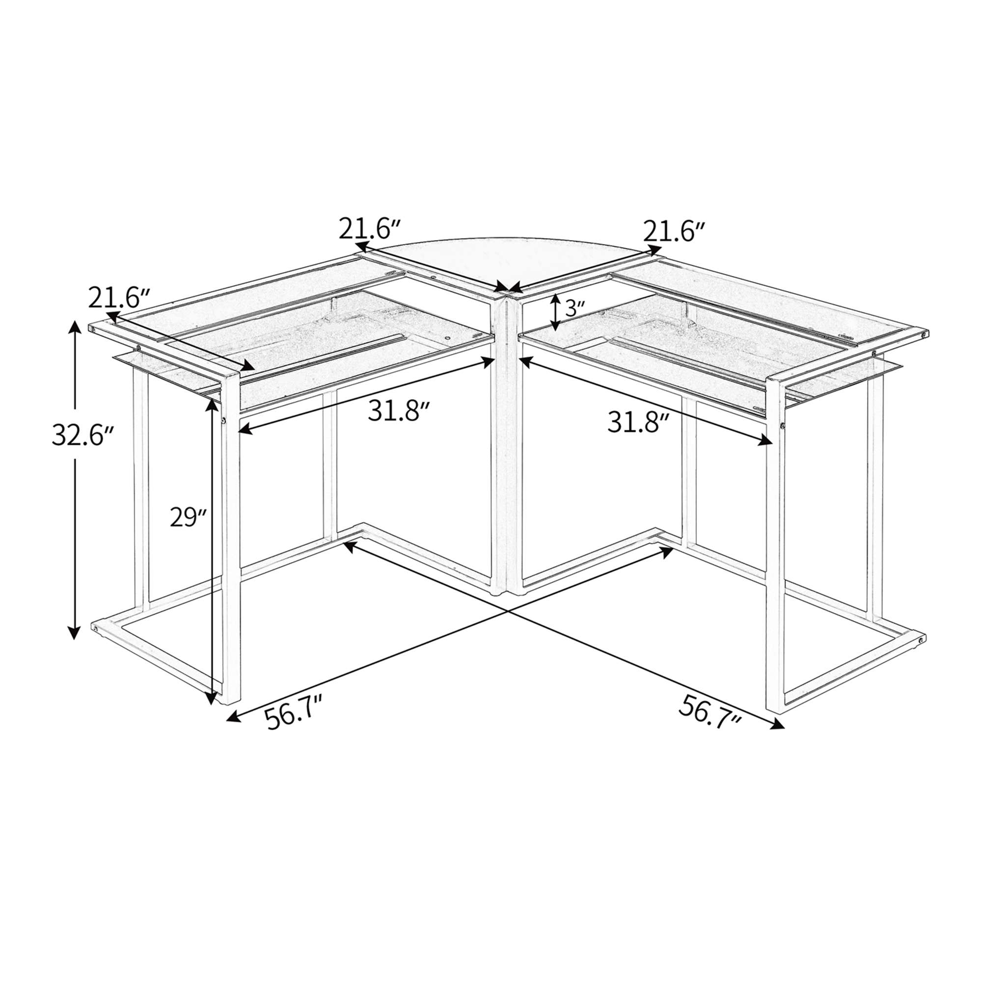L Shaped Glass Desk 56’’ Home Office Computer Desk With Shelf Black (14)