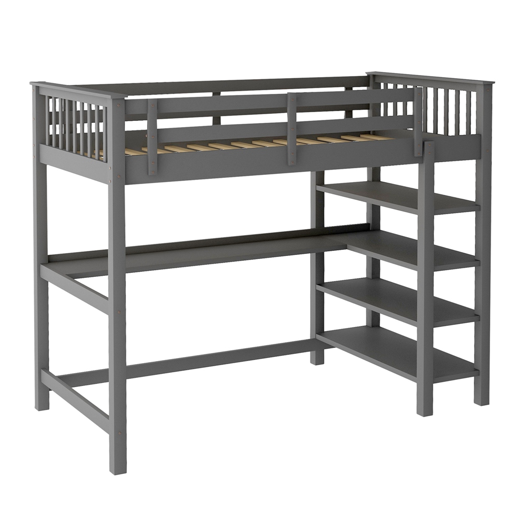 Loft Bed Twin Size Bed With Storage Shelves And Under Bed Desk (7)