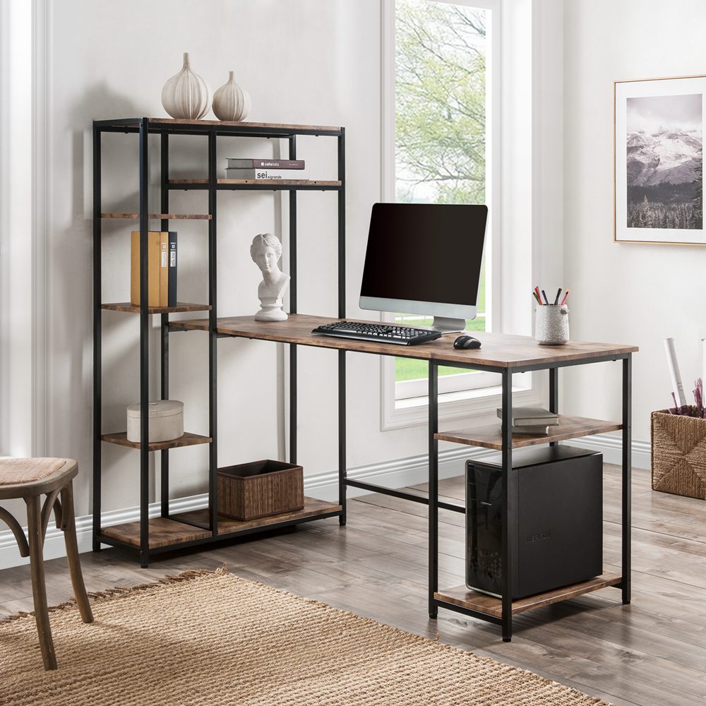 Modern Office Desk With Storage Shelves Multifunctional Home Computer Desk (2)