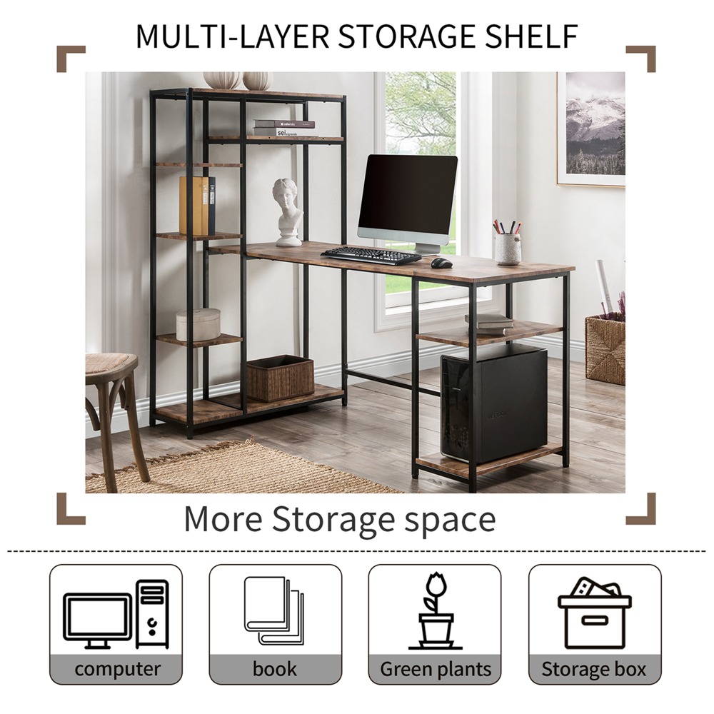 Modern Office Desk With Storage Shelves Multifunctional Home Computer Desk (7)