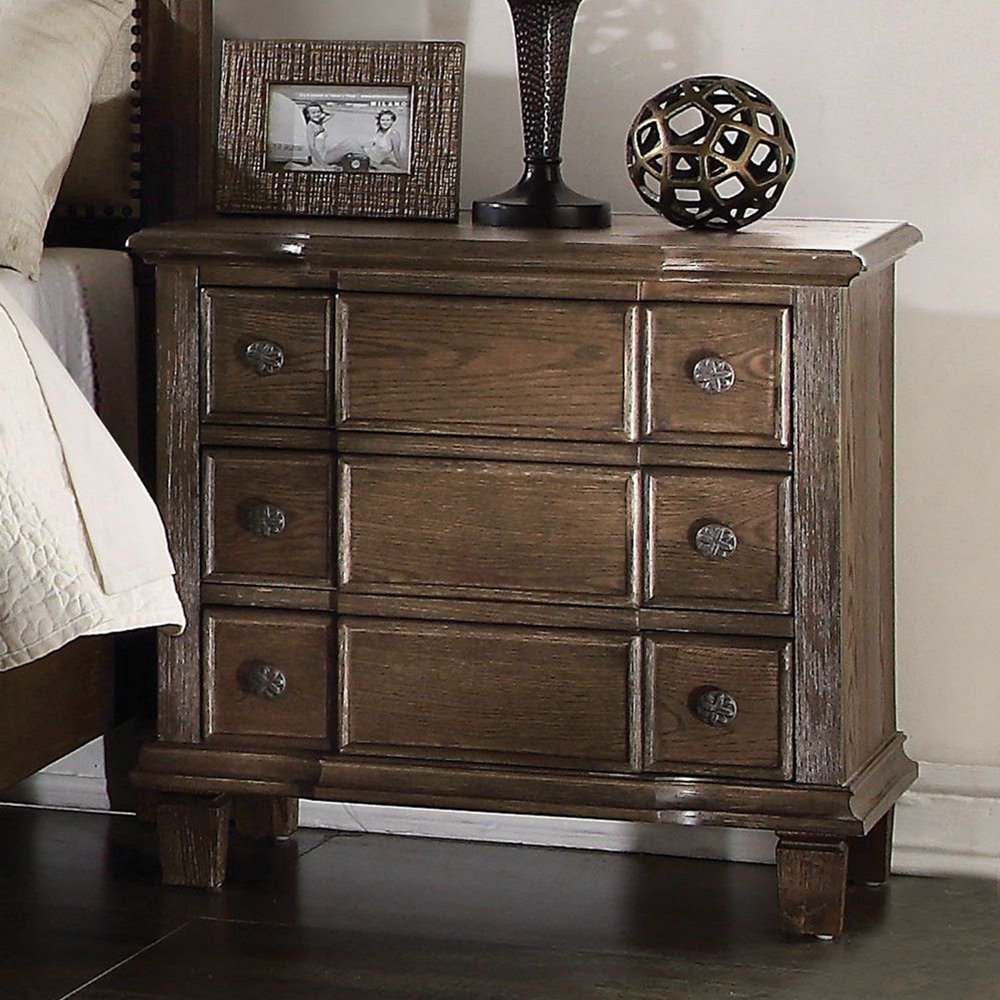 Nightstand In Weathered With 3 Drawers (3)