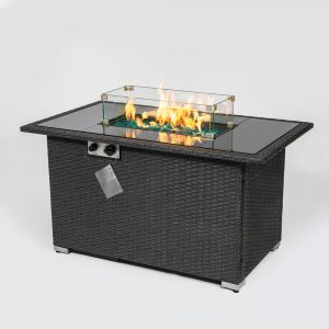 Outdoor 44 Fire Pit Table Rectangle 50,000 Btu With Tempered Glass Tabletop (1)