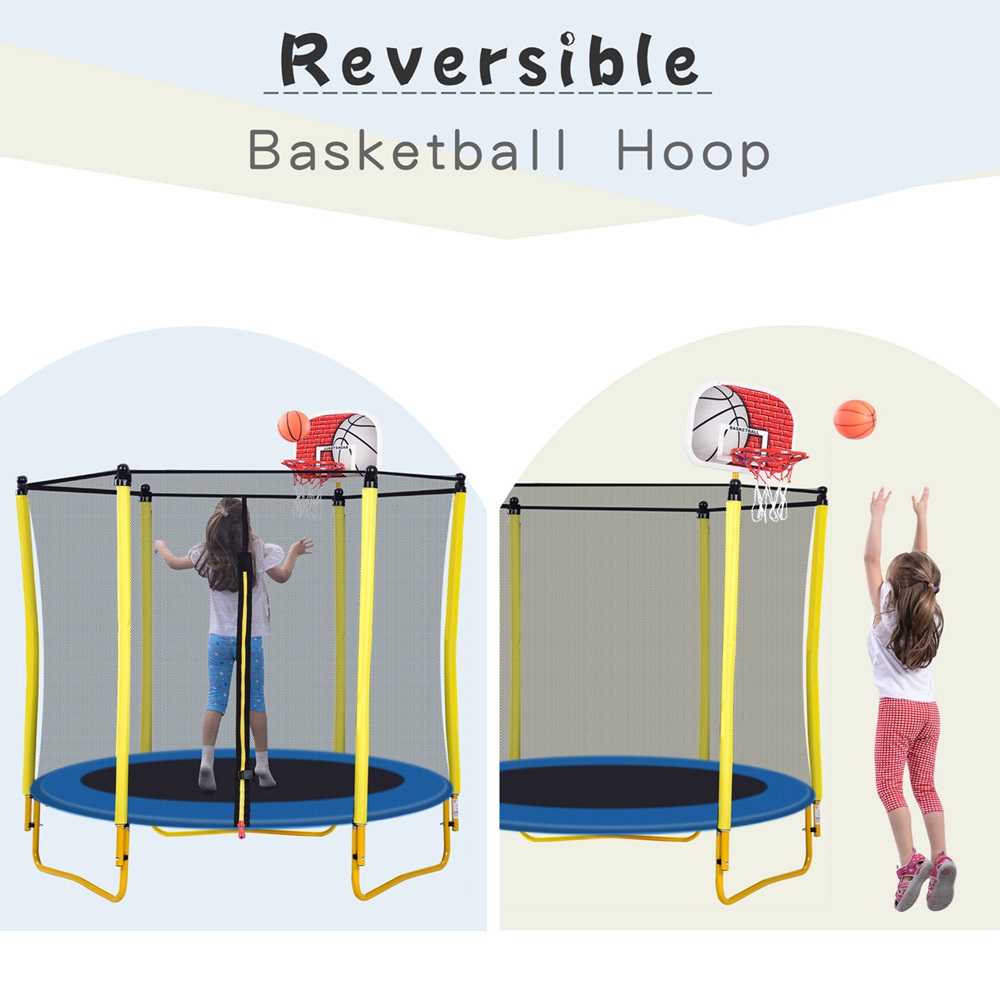 Outdoor Trampoline With Enclosure Basketball Hoop And Ball (6)