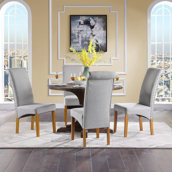 Padded Dining Chairs Set Of 6 With Solid Wood Legs Nailed Trim Gray (13)