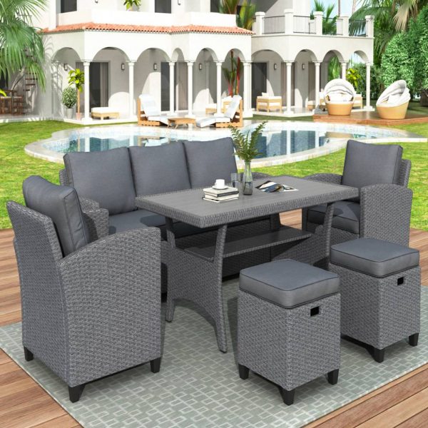 Rattan Wicker 6 Piece Furniture Set With Chair Stools And Table (7)