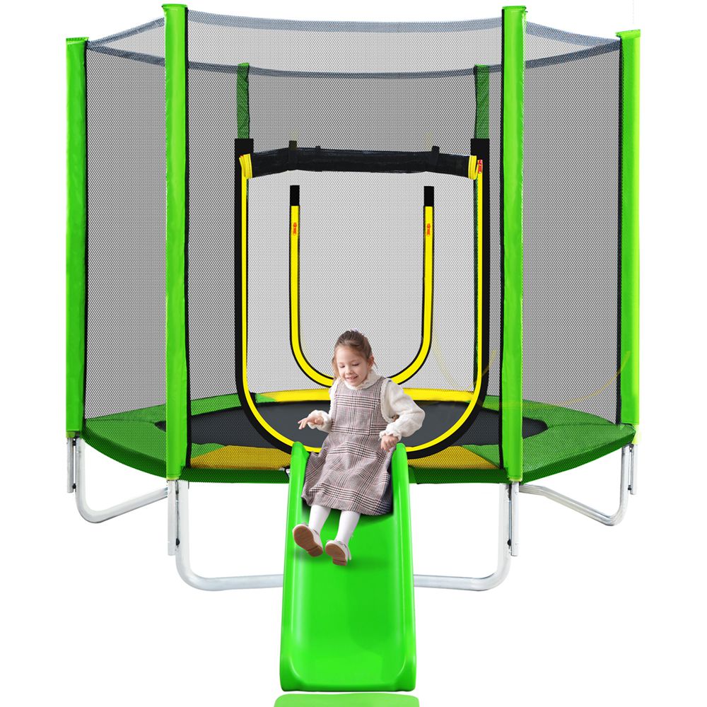 Round Trampoline For Kids With Safety Enclosure Net Slide And Ladder (13)