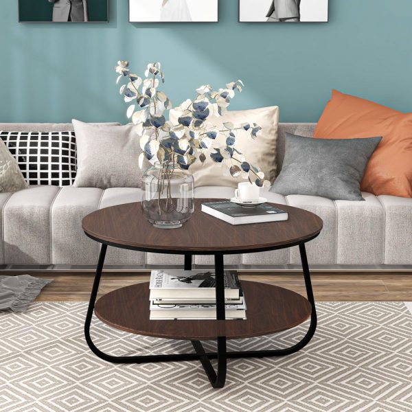 Small Round Coffee Table Wood With Crossed Leg For Livingroom (20)