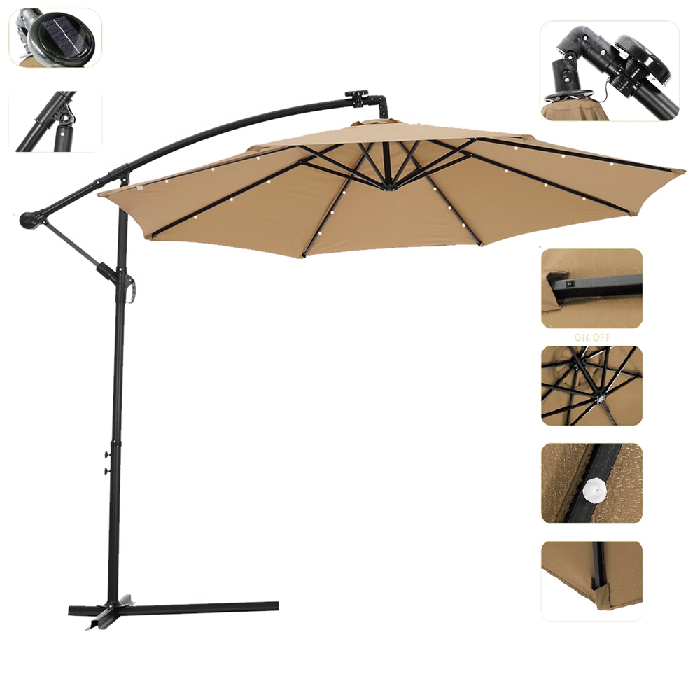 Solar Led Patio Outdoor Umbrella Offset Umbrella With 24 Led Lights (3)