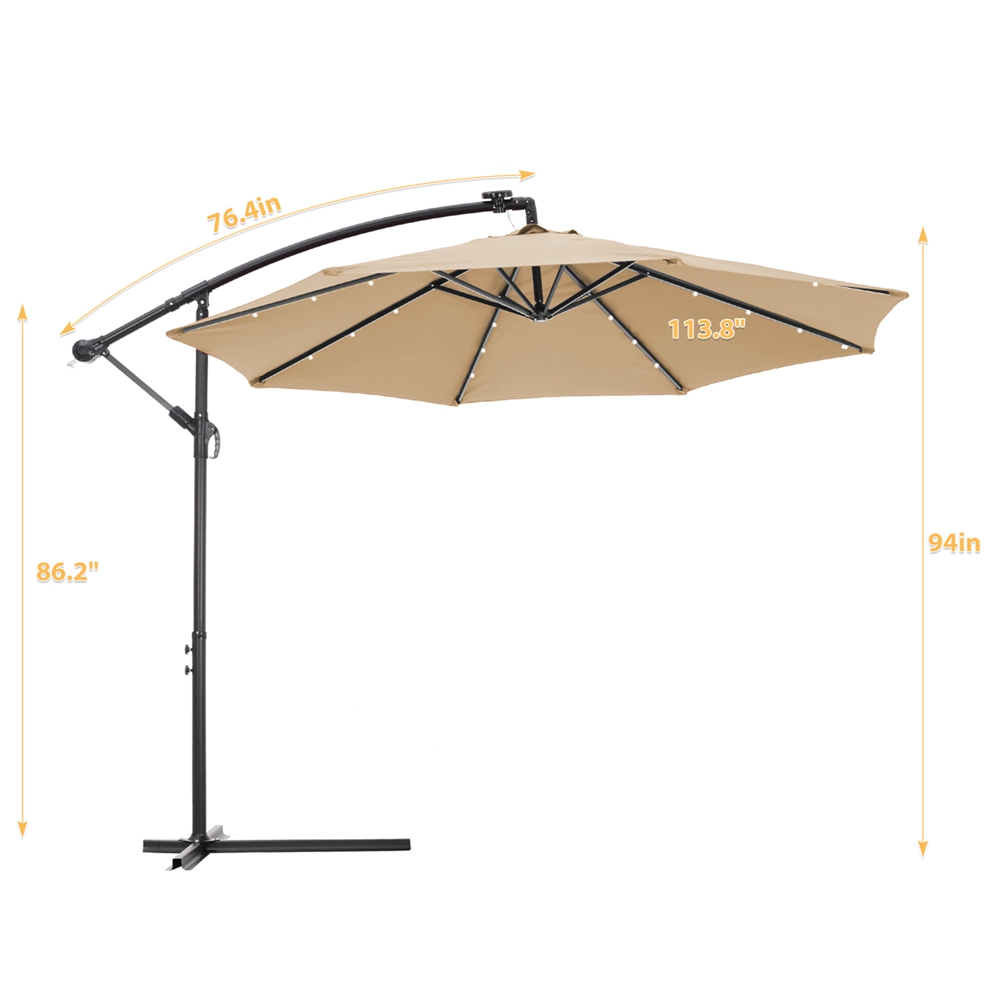 Solar Led Patio Outdoor Umbrella Offset Umbrella With 24 Led Lights (8)