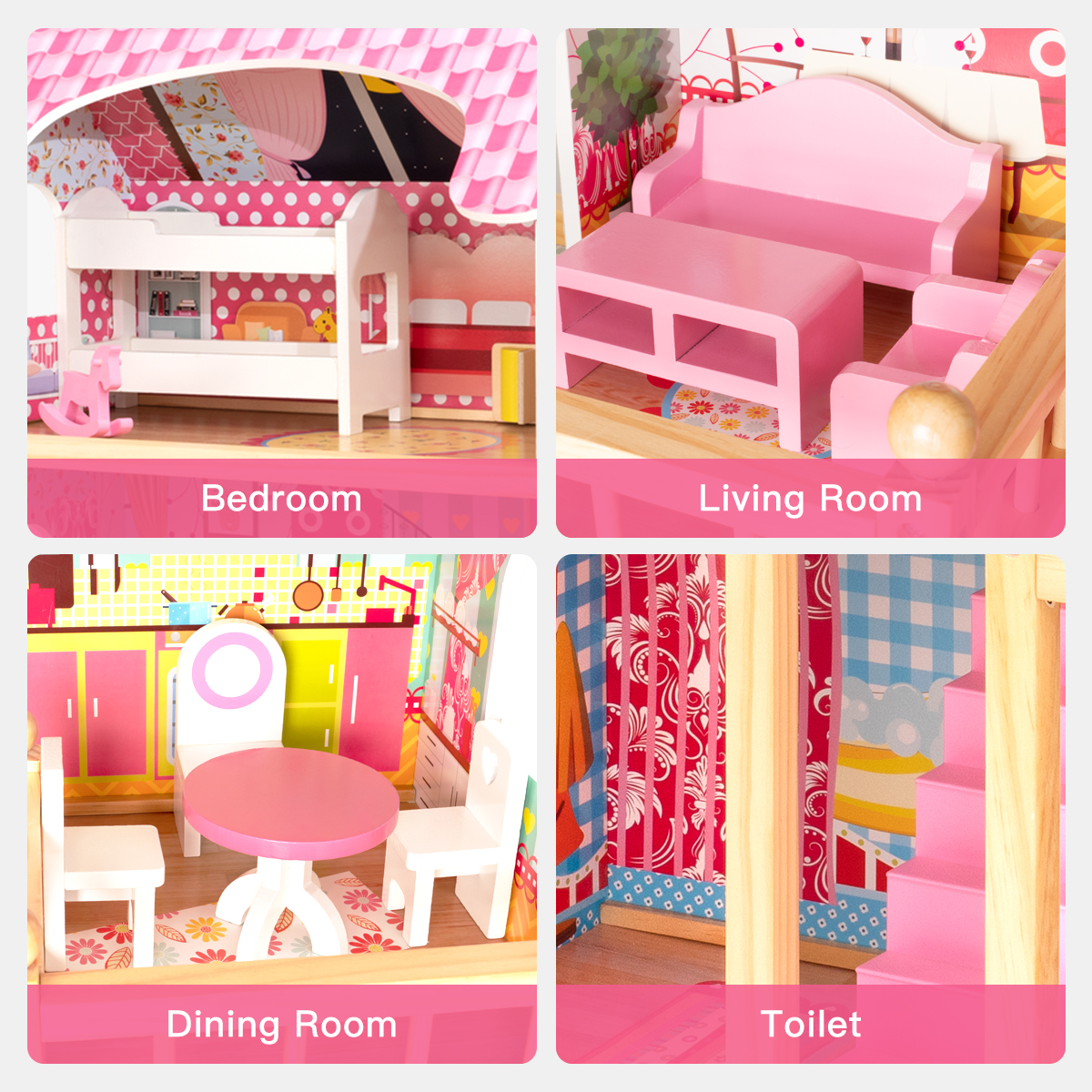 Toy Family House Dollhouse With 7 Pcs Furniture Play Accessories (4)