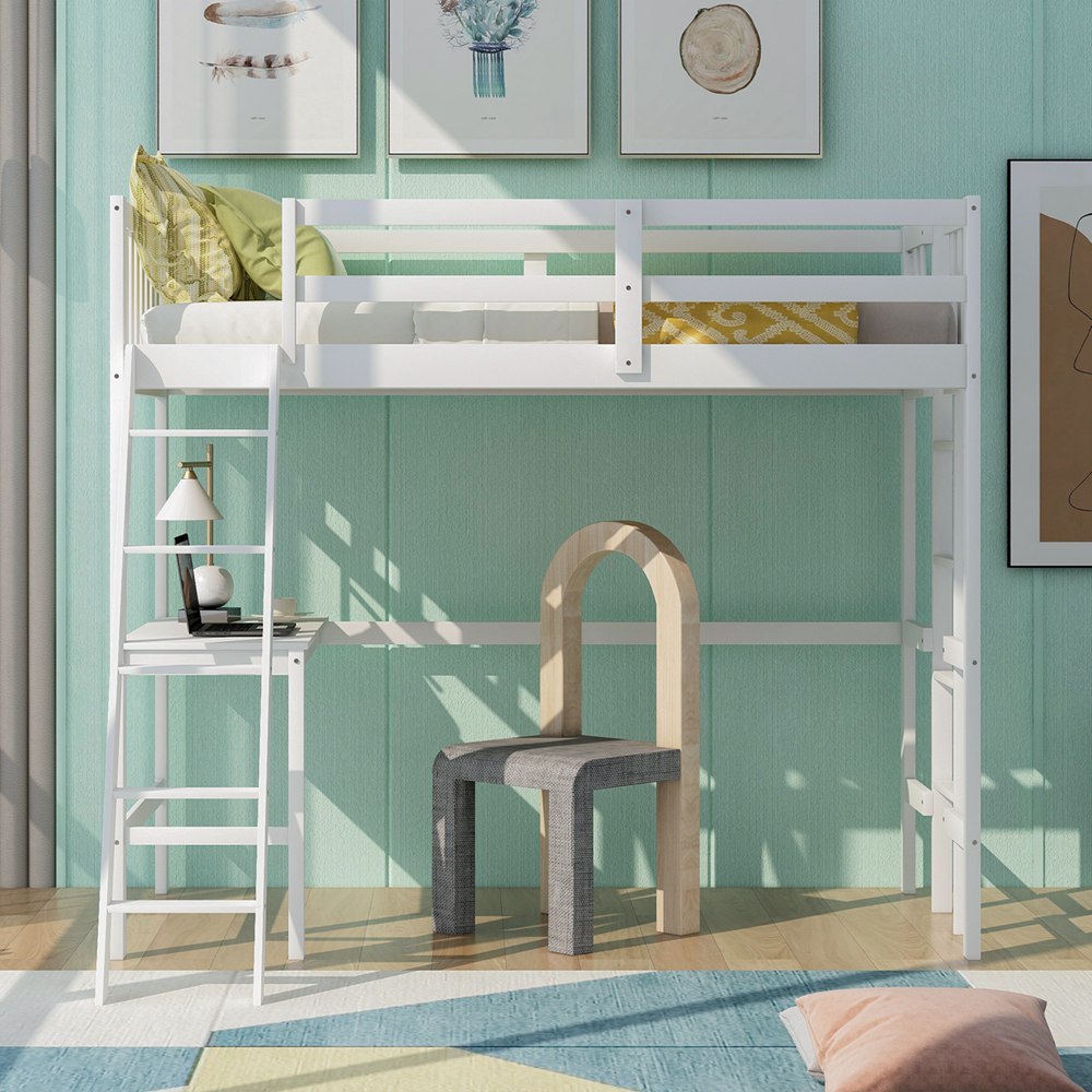 Twin Loft Bed With Build In Desk For Kids (5)