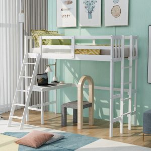 Twin Loft Bed With Build In Desk For Kids (6)