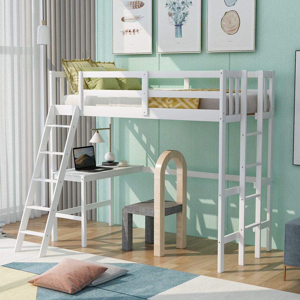 Twin Loft Bed With Build In Desk For Kids (6)